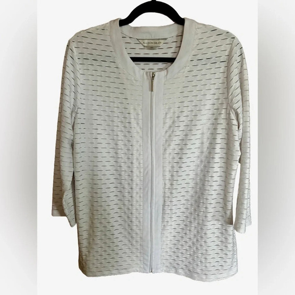 Allison Daley Tops - 2/$15 - Allison Daley White Textured Zip-Up Cardigan Medium Petite